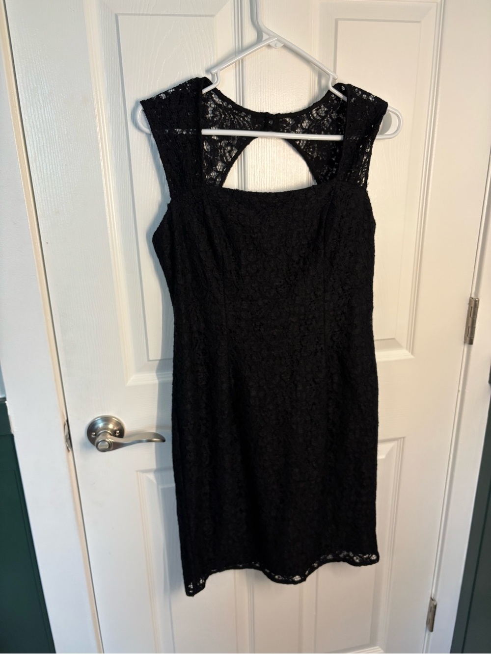 Adrianna Papell Black Lace Sheath Dress Keyhole Back Cocktail Party Size 8